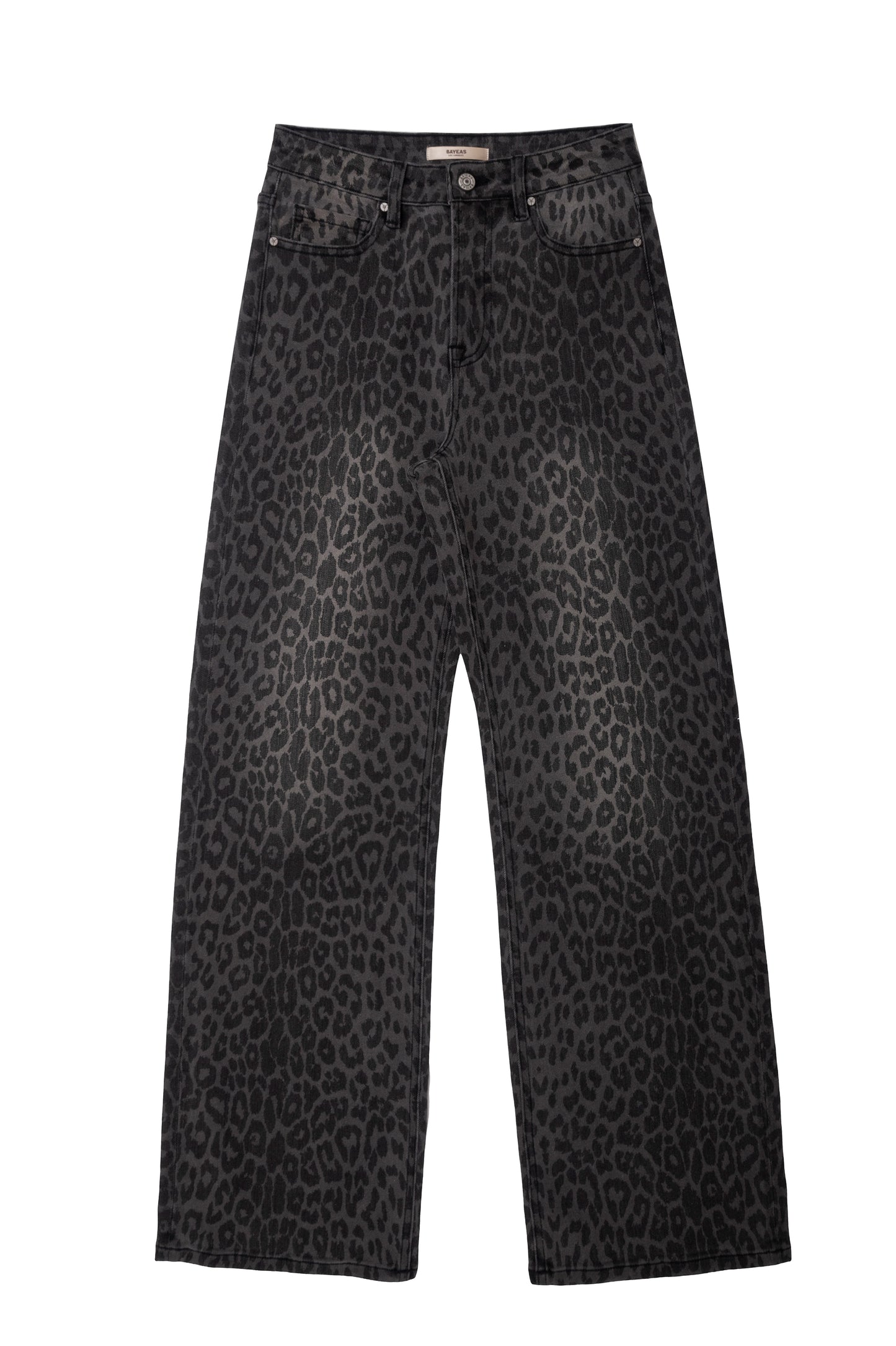 HIGH RISE LEOPARD PRINT WIDE LEG DENIM JEANS BYW8214 (BYCK041) BLACK LEOPARD PRINT