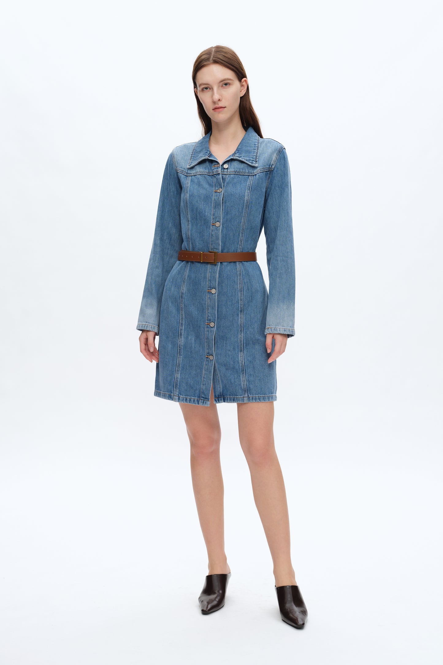 DENIM MINI DRESS WITH LONG SLEEVES BYJ9017 MIDNIGHT THUNDER