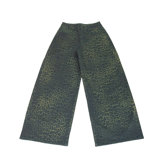 HIGH RISE PRINTED BARREL LEG PANTS BYOX022 (BYJJ010) GREEN