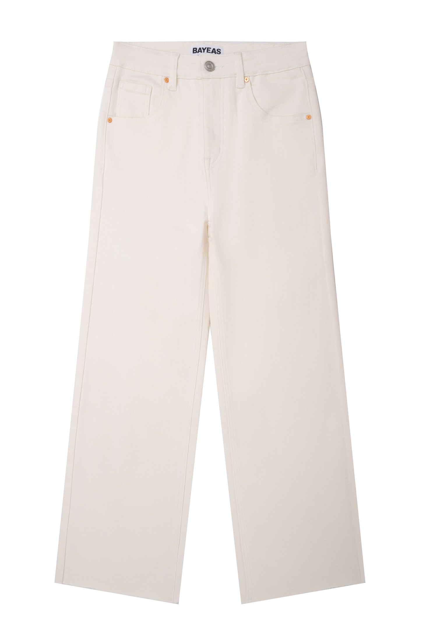 HIGH RISE WIDE LEG WITH RAW HEM PANTS BYW8015 WHITE