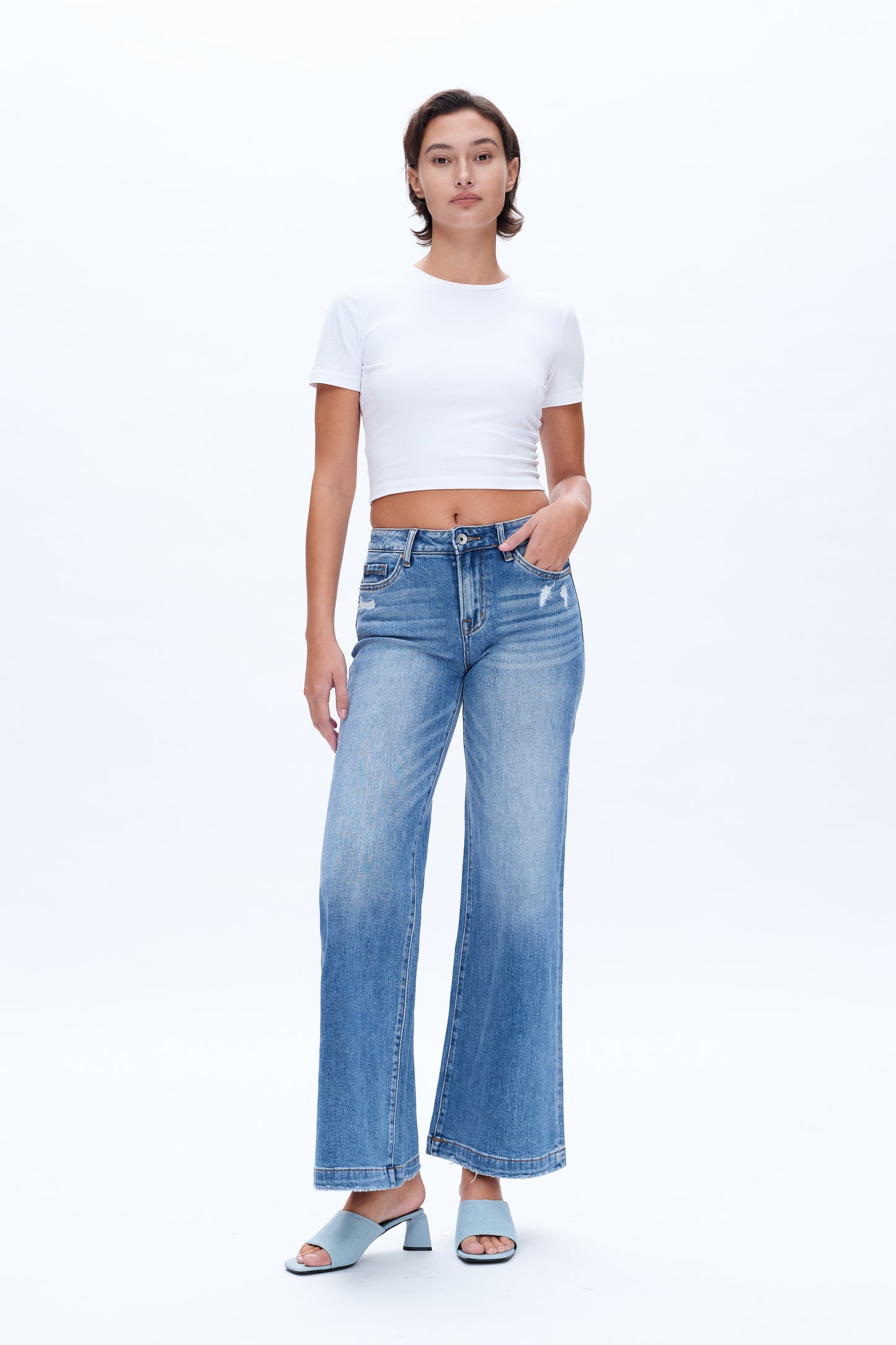 HIGH RISE WIDE LEG JEANS BYW8117 MEDIUM BLUE