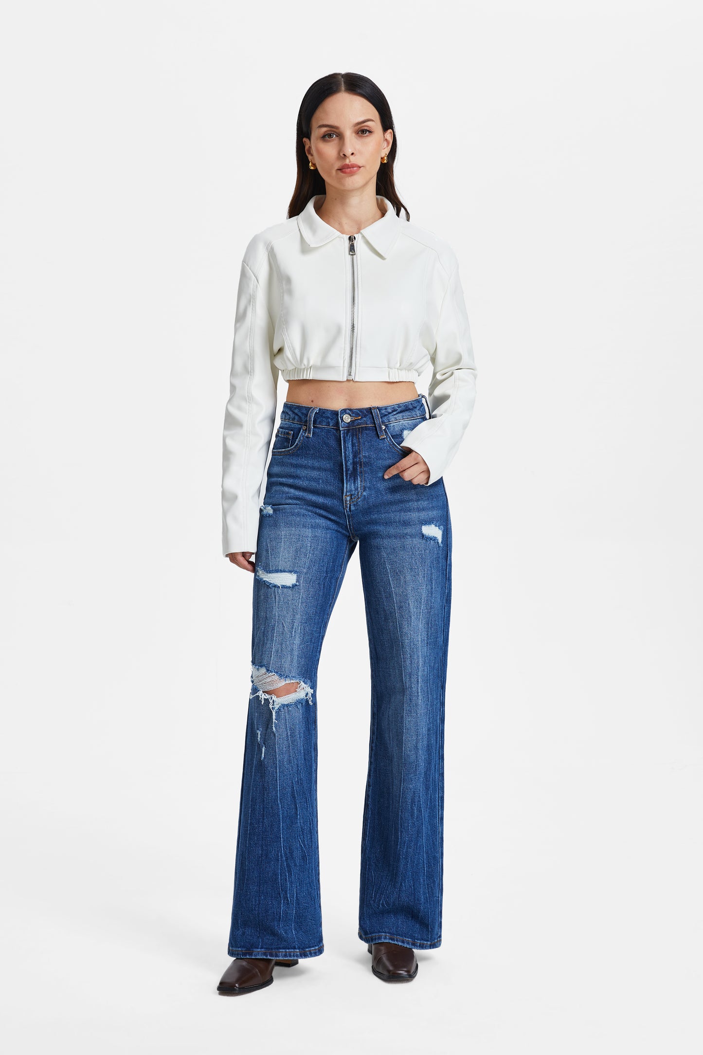 HIGH RISE WIDE LEG JEANS BYW8121 DARK BLUE