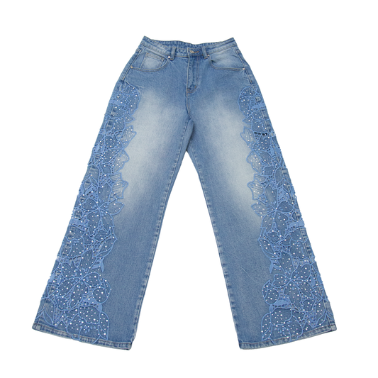 HIGH RISE EMBROIDERED DENIM JEANS BYW8263-A (BYMG024-A) MEDIUM BLUE