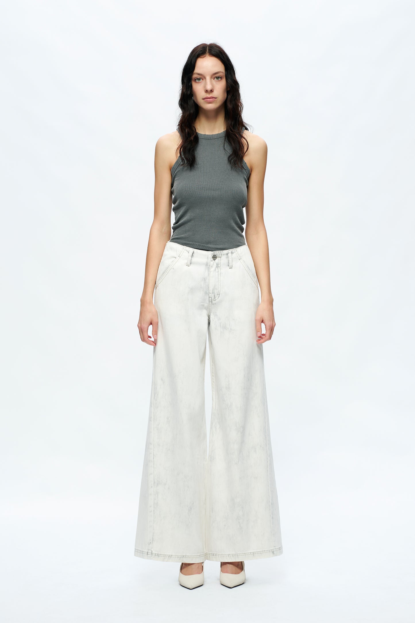 JEREMY MID RISE BUSINESS WIDE LEG PANTS BYW8168 (BYMJ125) IVORY