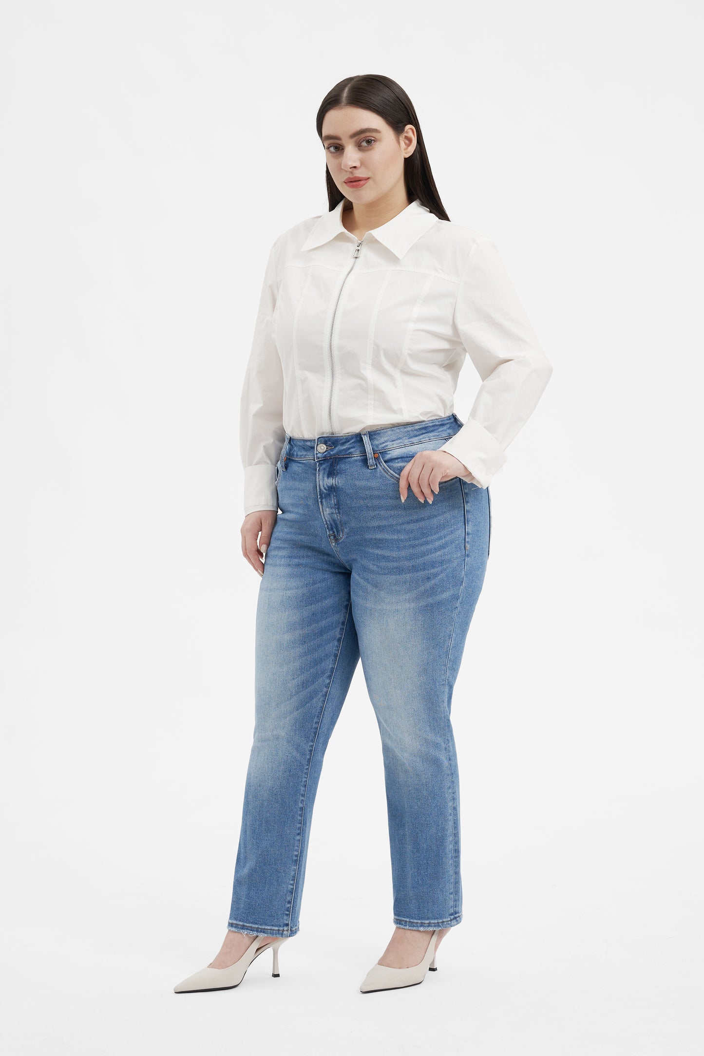 HIGH RISE SLIM STRAIGHT JEANS BYT5170-P (BYHE074) FAIRY BLUE PLUS SIZE