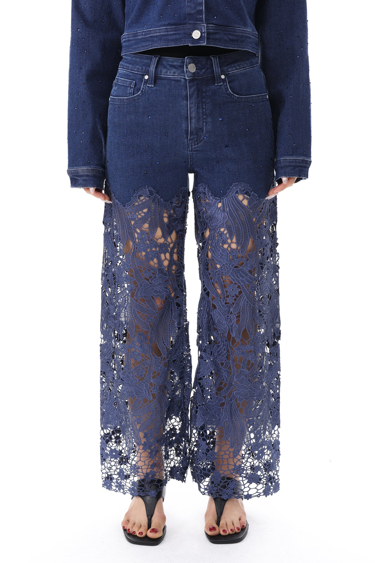 PLUS HIGH RISE LACE PANTS WITH RHINESTONE