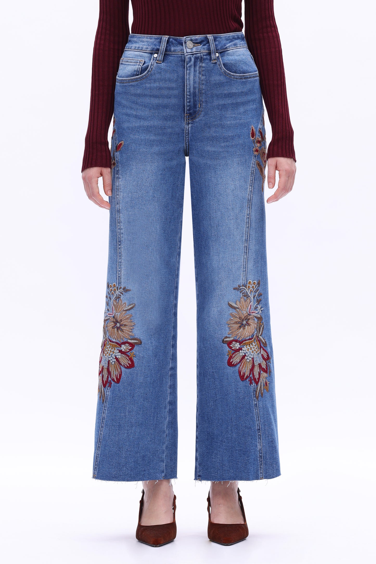 HIGH RISE EMBROIDERED WIDE LEG