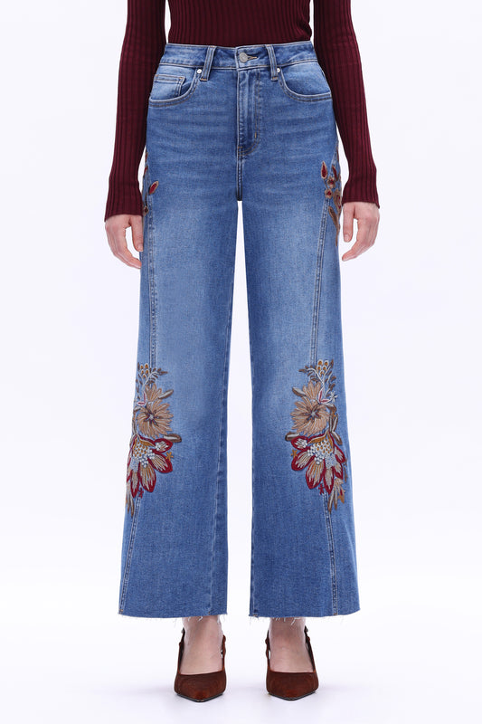 HIGH RISE EMBROIDERED WIDE LEG