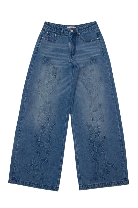 HIGH RISE WIDE LEG DENIM JEANS BYW8261 (BYMJ227) MEDIUM BLUE