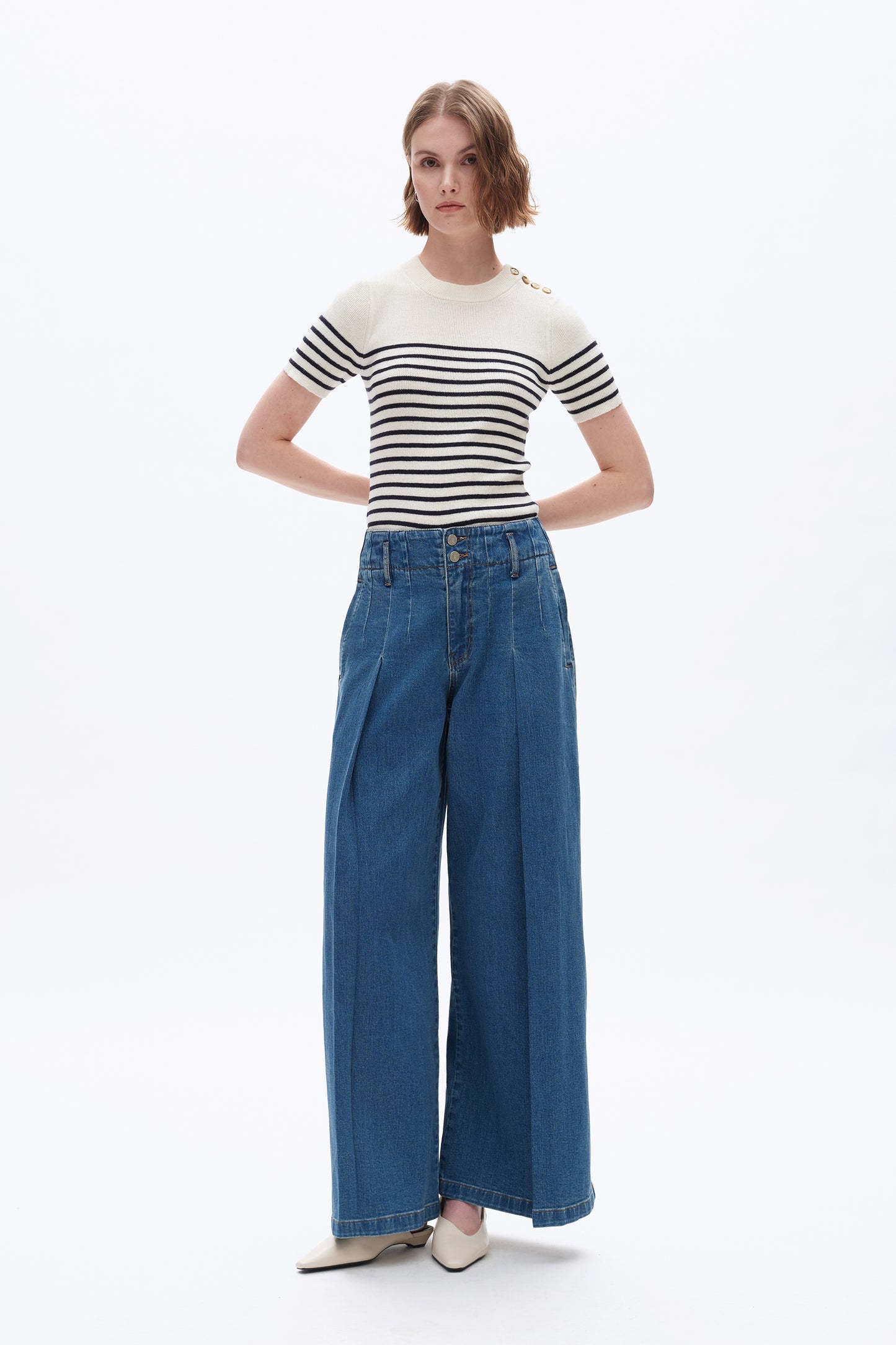 HIGH RISE WIDE LEG DENIM JEANS BYW8181 (BYMJ208) RETRO MEDIUM BLUE