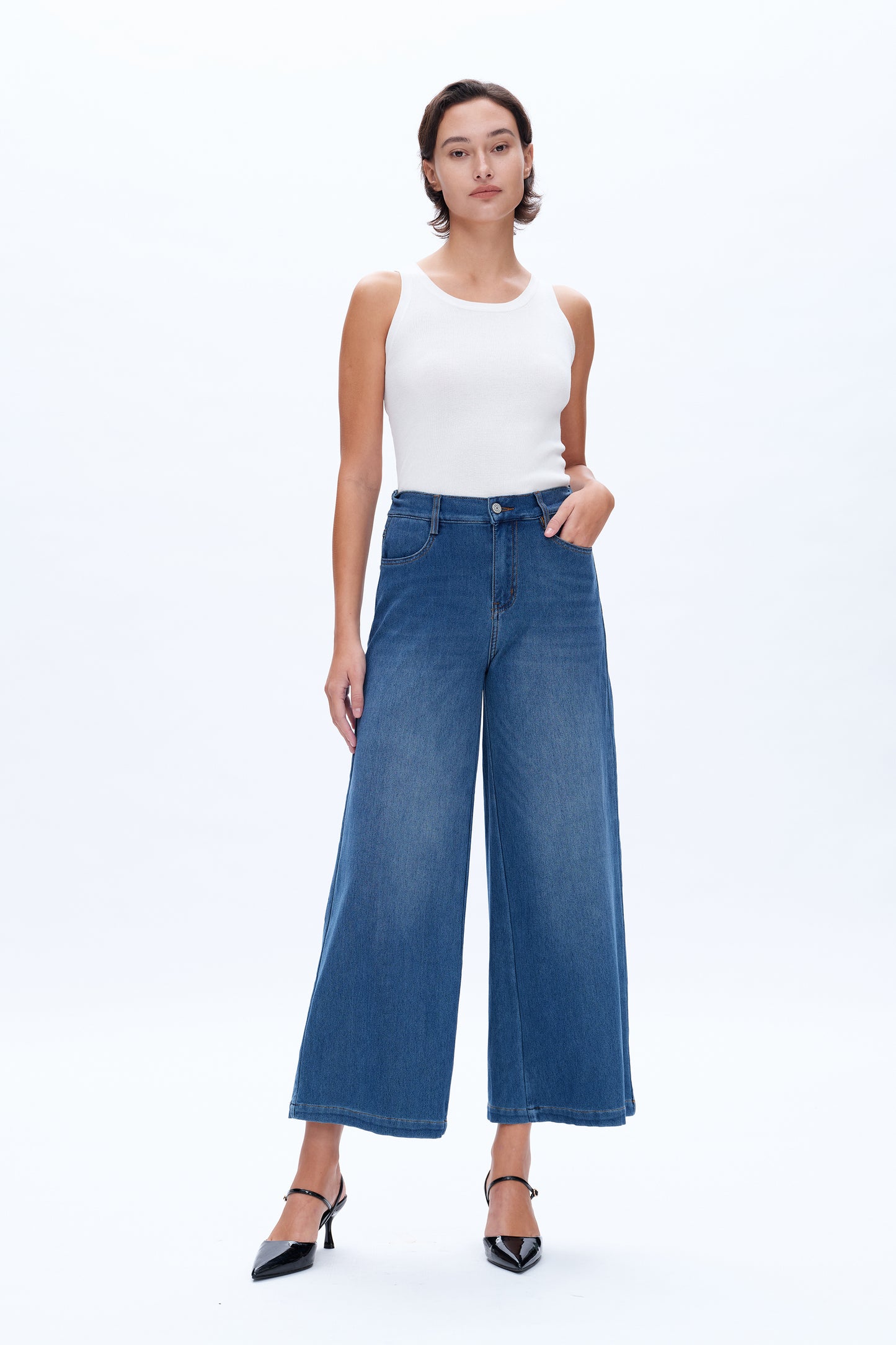 HIGH RISE WIDE LEG FLARE JEANS BYW8114 BLUEBELL