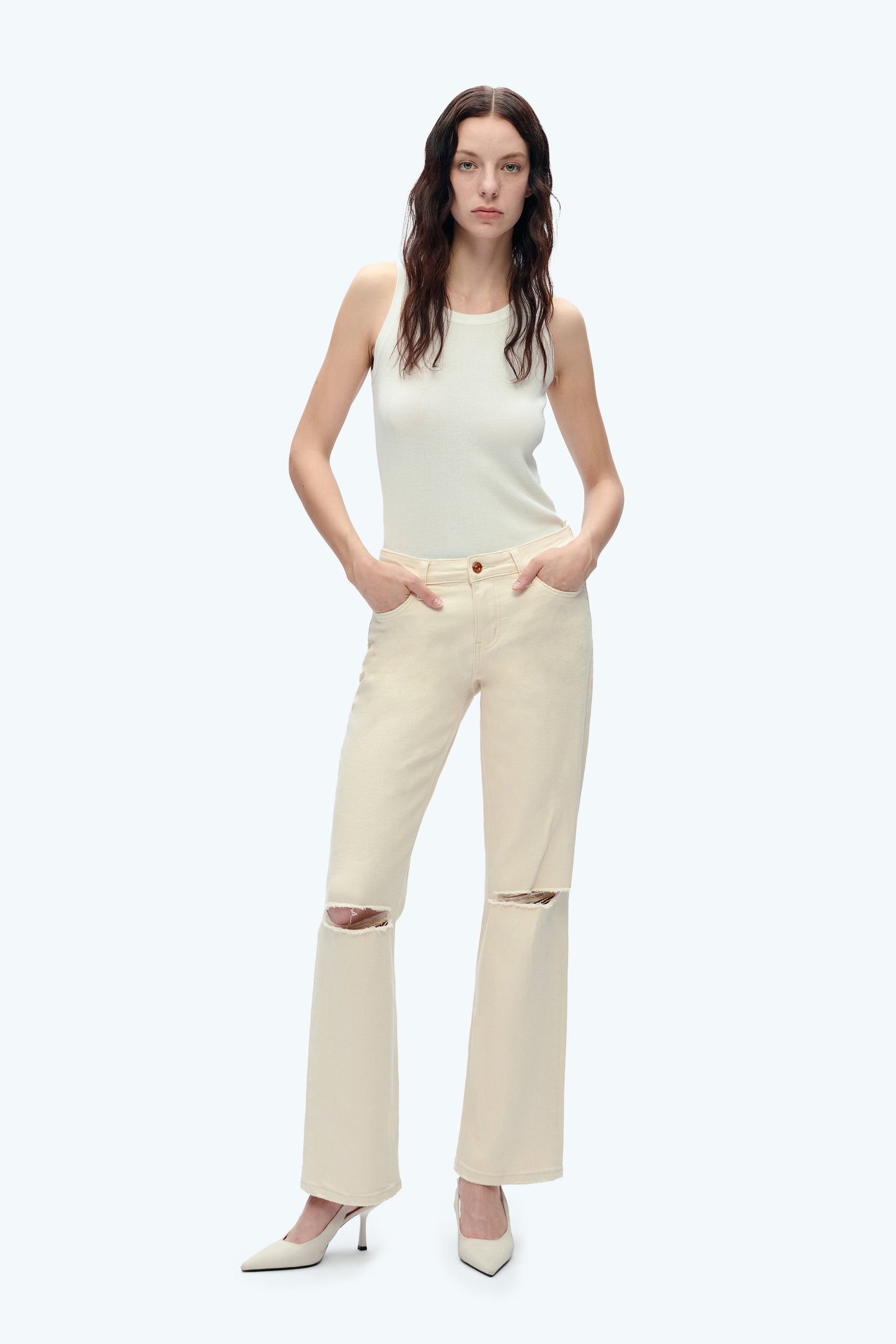 MID RISE STRAIGHT PANTS BYT5156 NATURAL