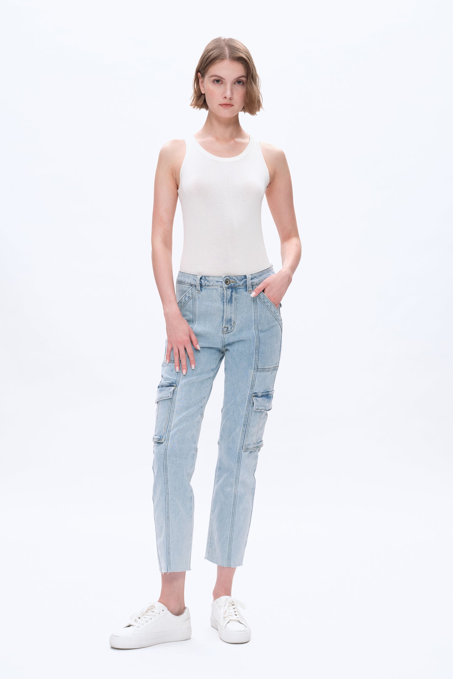 HIGH RISE STRAIGHT LEG DENIM JEANS BYT5037-A LIGHT BLUE