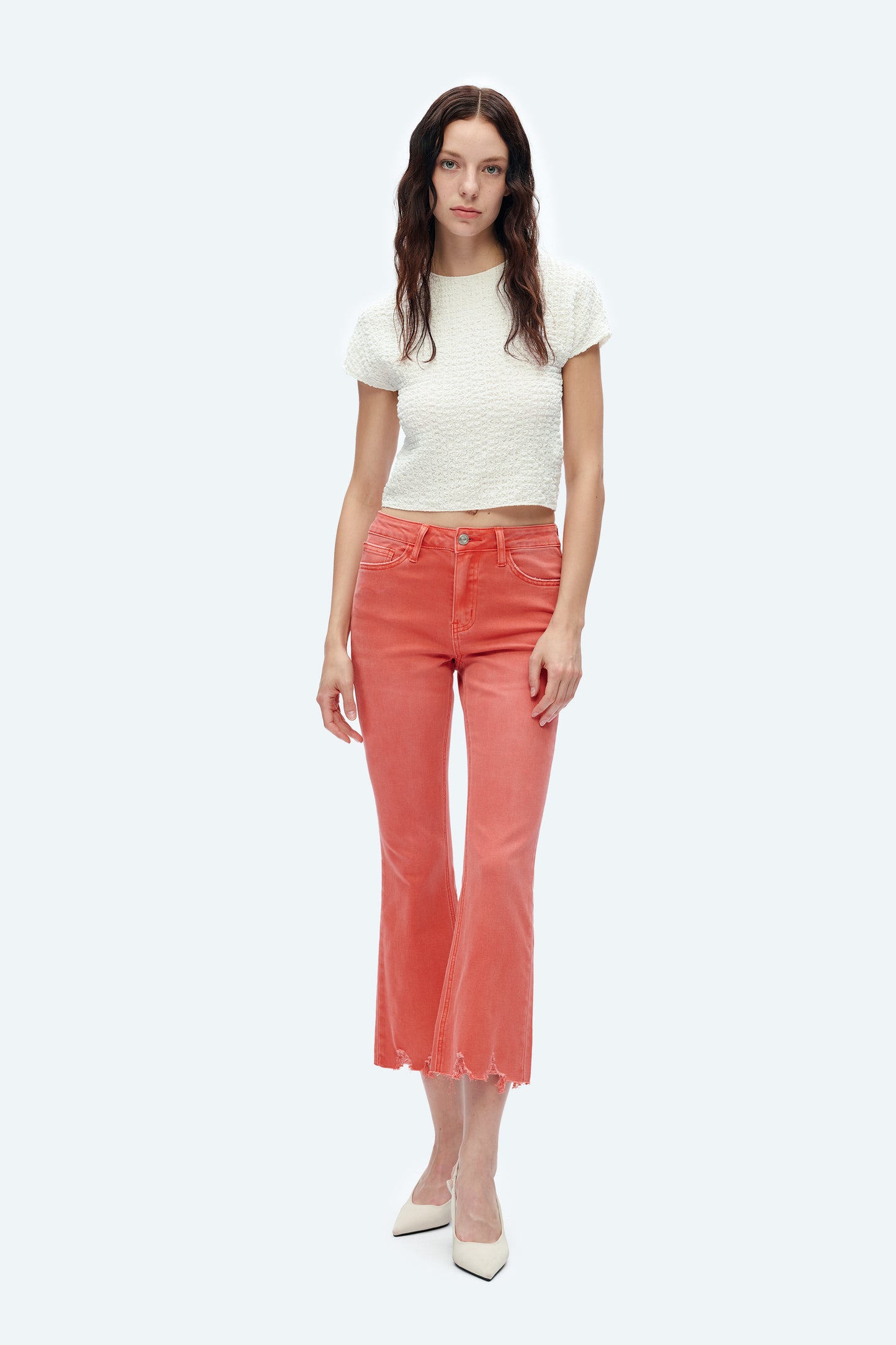 ALICE MID RISE CROP FLARE JEANS BYF1102 TANGERINE TANGO