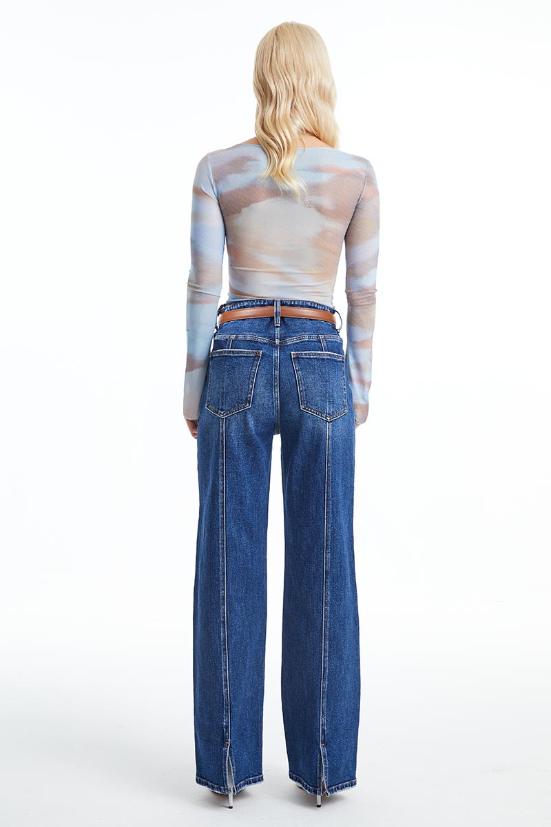 HIGH RISE WIDE LEG JEANS BYW8084 DEEP SEA