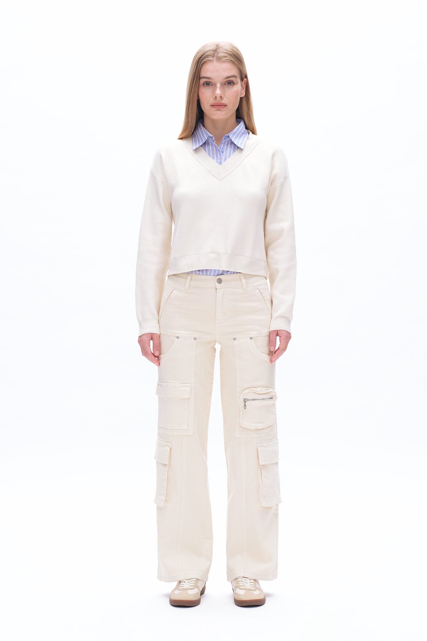 CARRY MID RISE WIDE LEG CARGO PANTS BYW8147 (BYMJ020) OFF WHITE