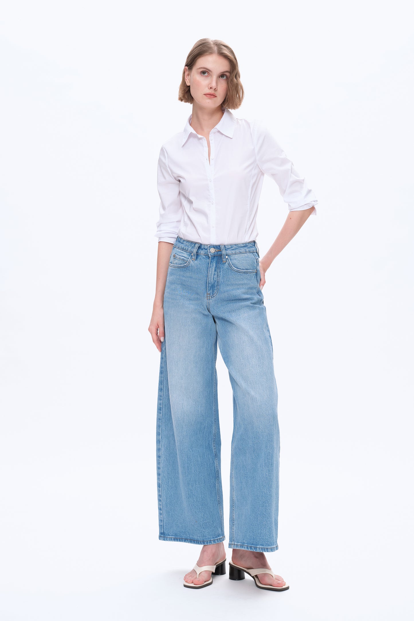 DAISY HIGH RISE WIDE LEG DENIM JEANS BYW8155 (BYGG008) LIGHT BLUE