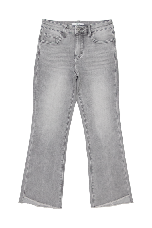 MID-RISE CROPPED BOOTCUT DENIM JEANS WITH STEPPED FRAYED HEM BYF1178 (BYT5154) GRAY