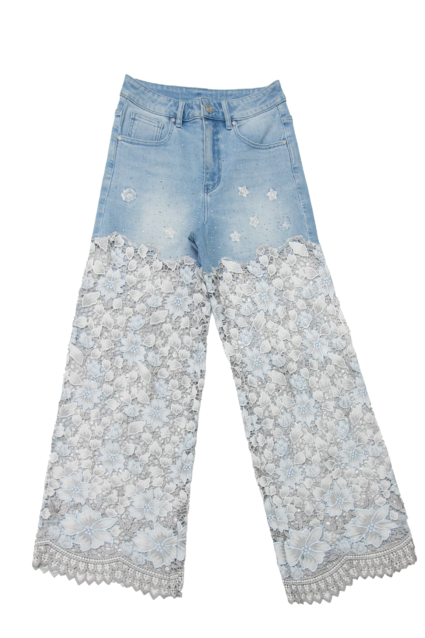 HIGH RISE WIDE LEG DENIM JEANS WITH LACE BYW8264 (BYMG003) LIGHT BLUE