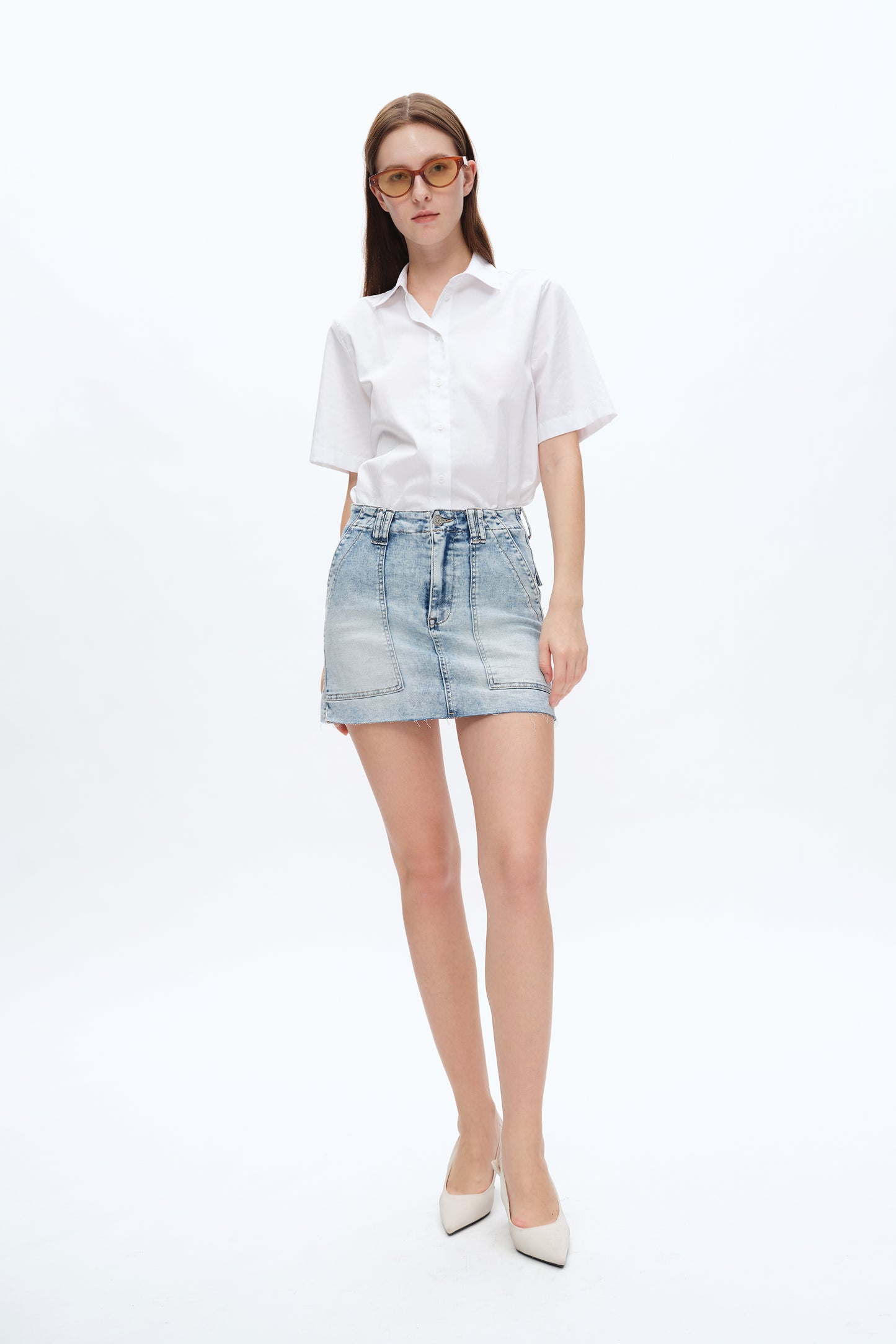 SHORT DENIM SKIRT WITH POCKETS BYK7021 MEDIUM