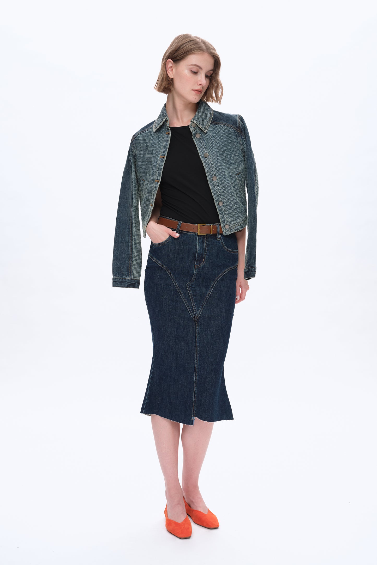 ERIN MID RISE FISHTAIL DENIM SKIRT BYK7053 (BYMJ183) DARK BLUE