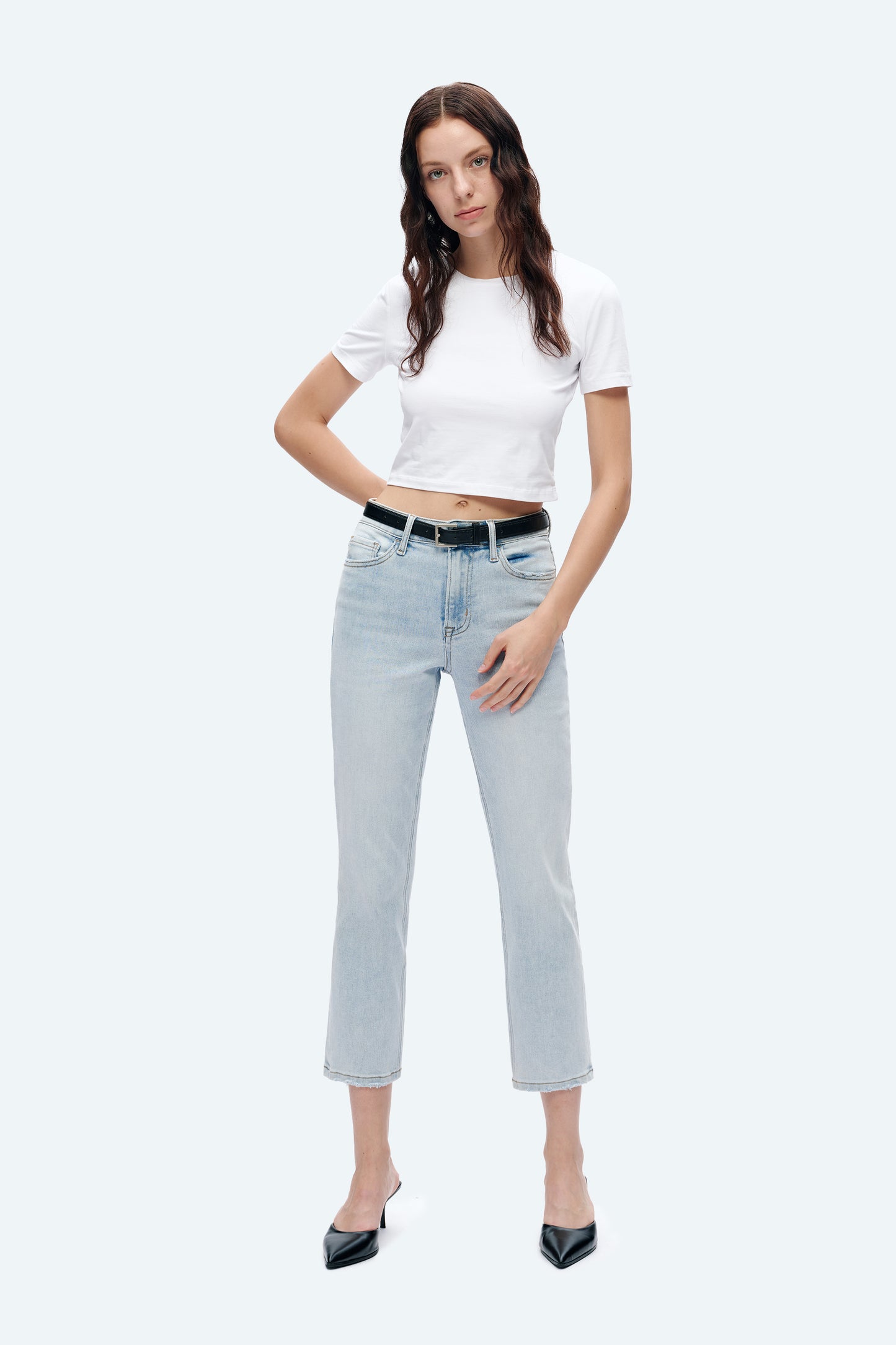 HIGH RISE STRAIGHT LEG JEANS BYT5145 LIGHT BLUE