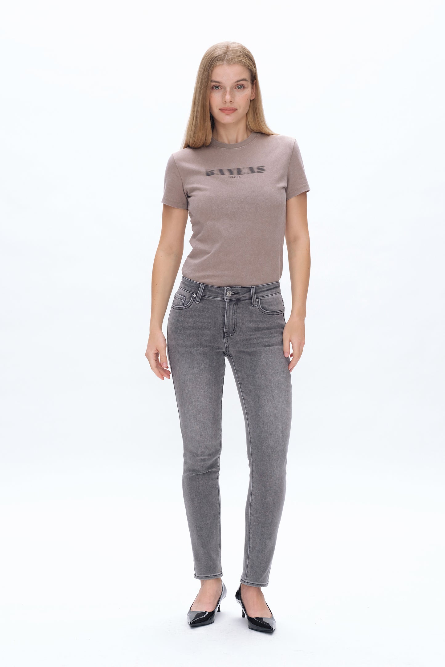 EMILY MID RISE SLIM STRAIGHT DENIM JEANS BYT5233 (BYHE080) STONE GRAY