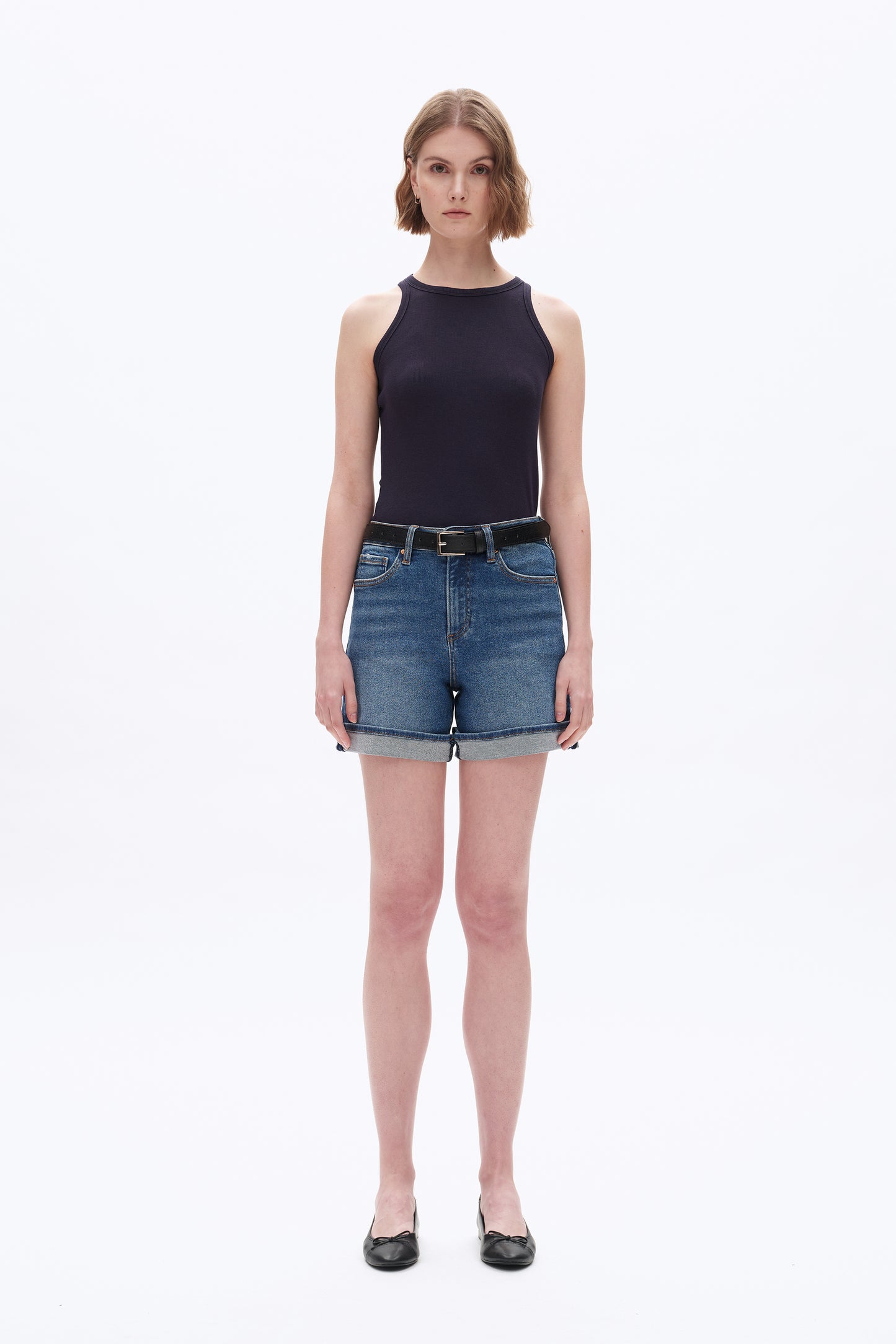 HIGH RISE DENIM SHORT WITH ROLLED CUFF BYH6122 (BYHE251) DARK BLUE