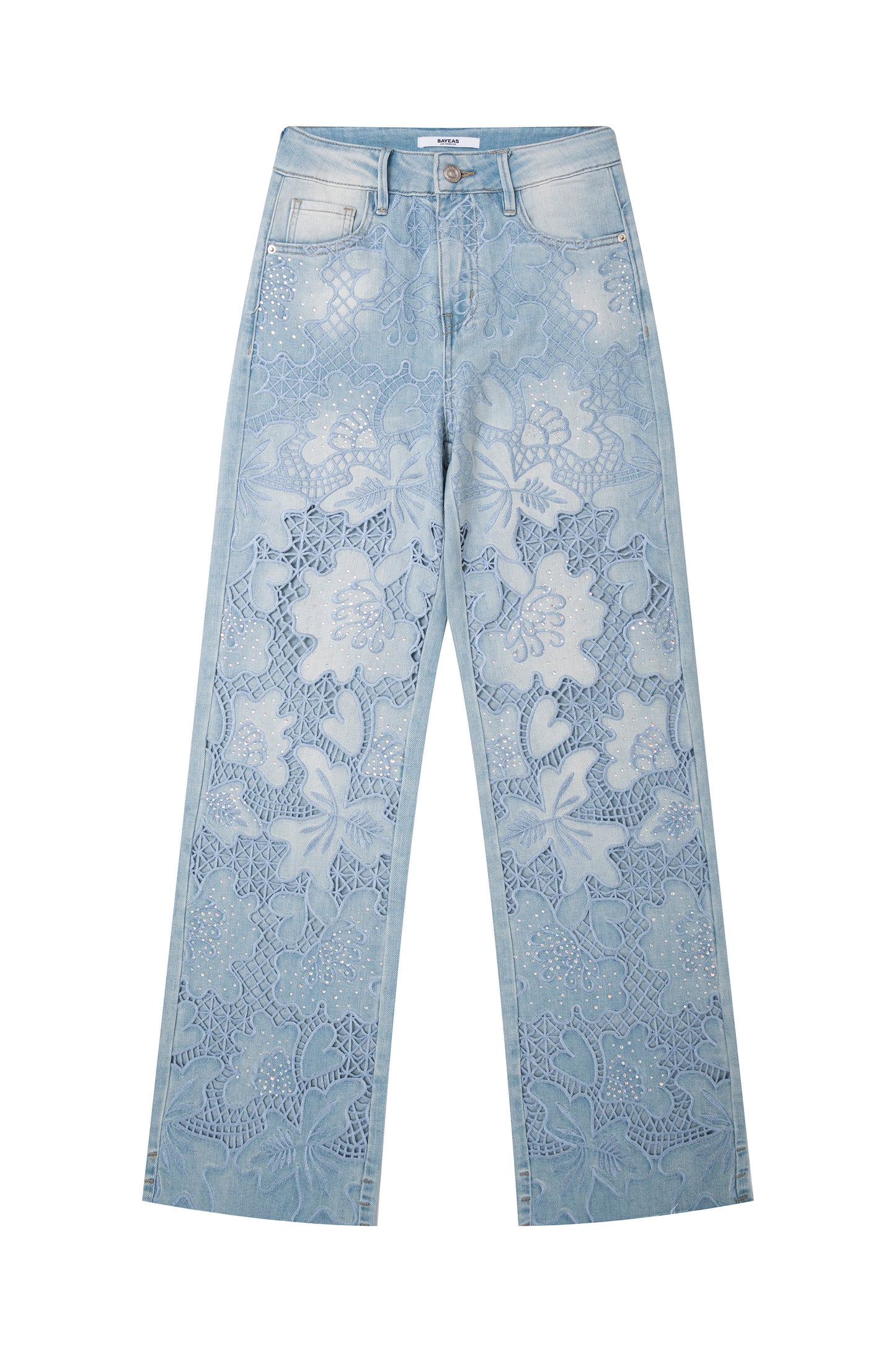 HIGH RISE EMBROIDERED RELAXED STRAIGHT DENIM JEANS BYT5245 (BYCK006) LIGHT BLUE