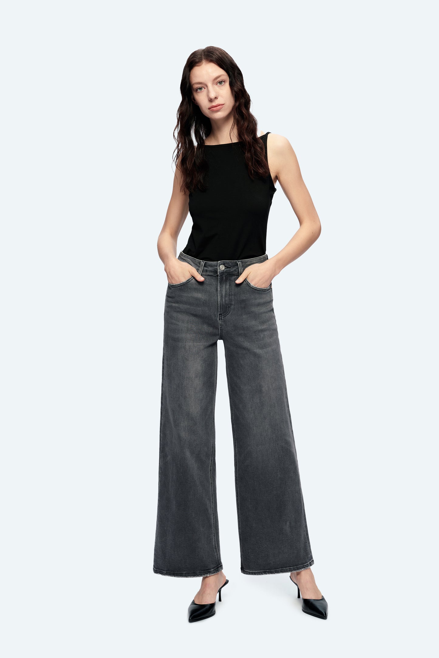 JUDY HIGH RISE WIDE LEG JEANS BYW8143 (BYHE168) CHARCOAL