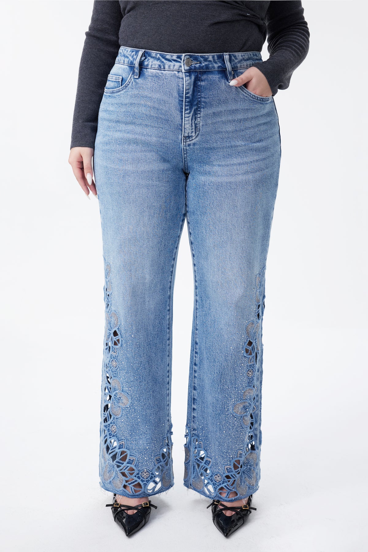 PLUS SIZE MID RISE WIDE LEG  BYW8305-P