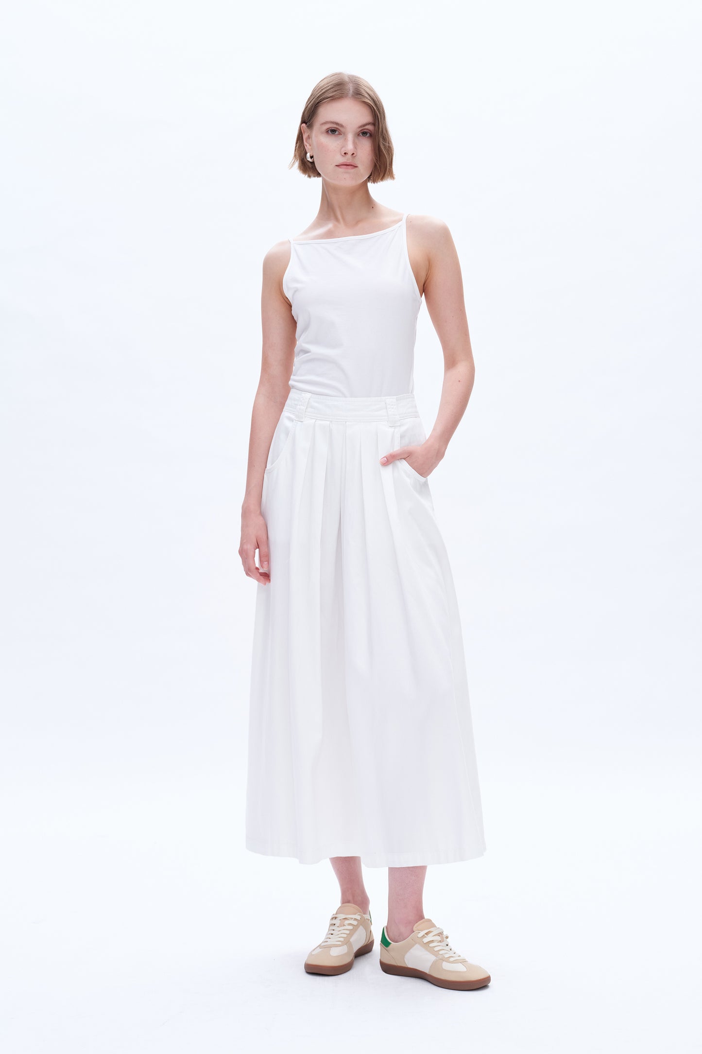 SHANNON MID RISE PLEATED LONG SKIRT BYK7046 (BYMJ124) WHITE