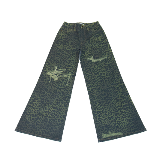 HIGH RISE PRINTED WIDE LEG PANTS BYW8241 (BYMJ271) GREEN