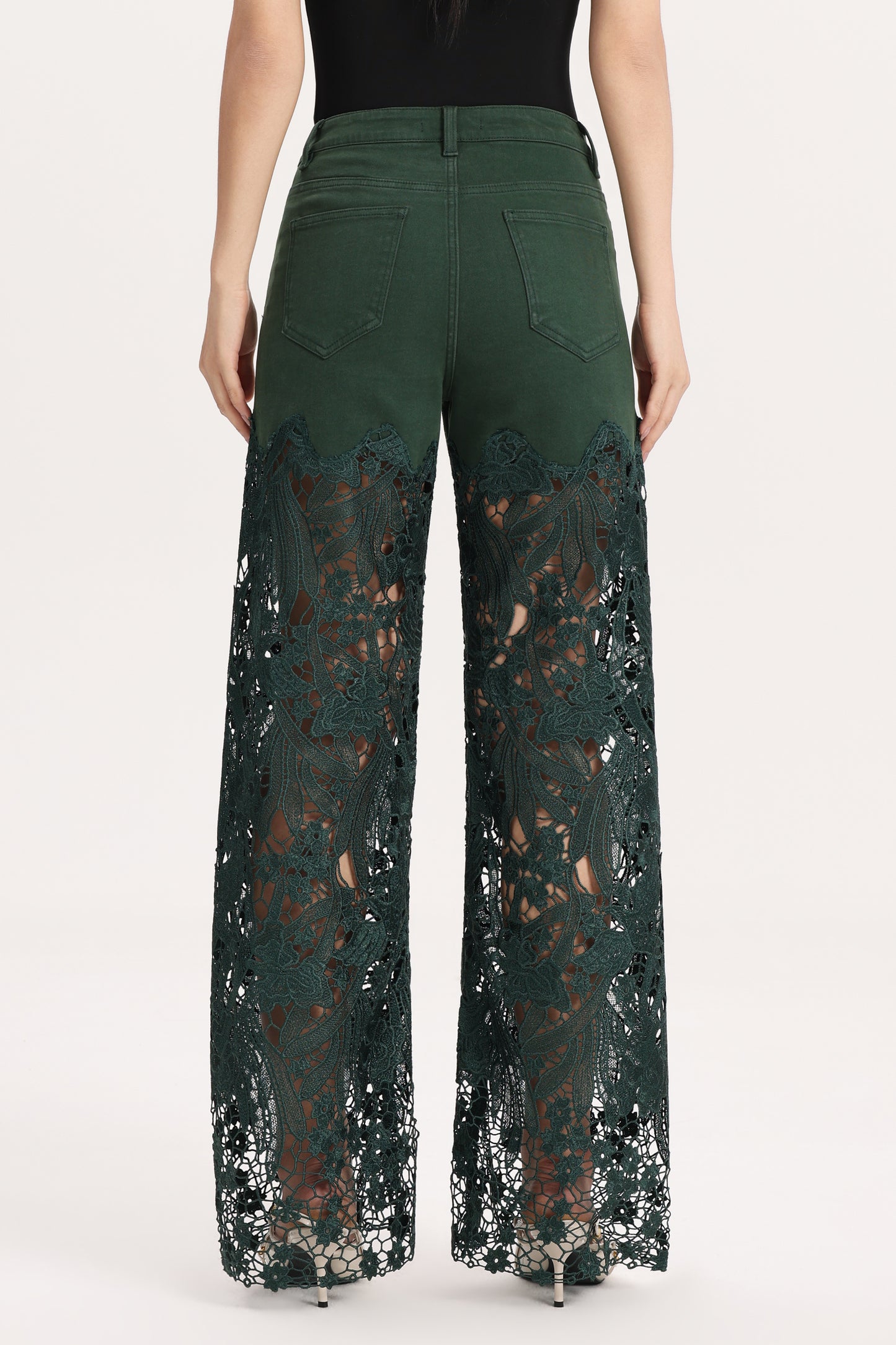 HIGH RISE LACE PANTS WITH RHINESTONE EVERGREN