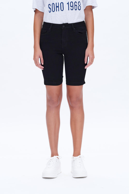 BETSY MID RISE STRETCH BERMUDA CHINO SHORTS BYH6083 (BYHE138) SOLID BLACK