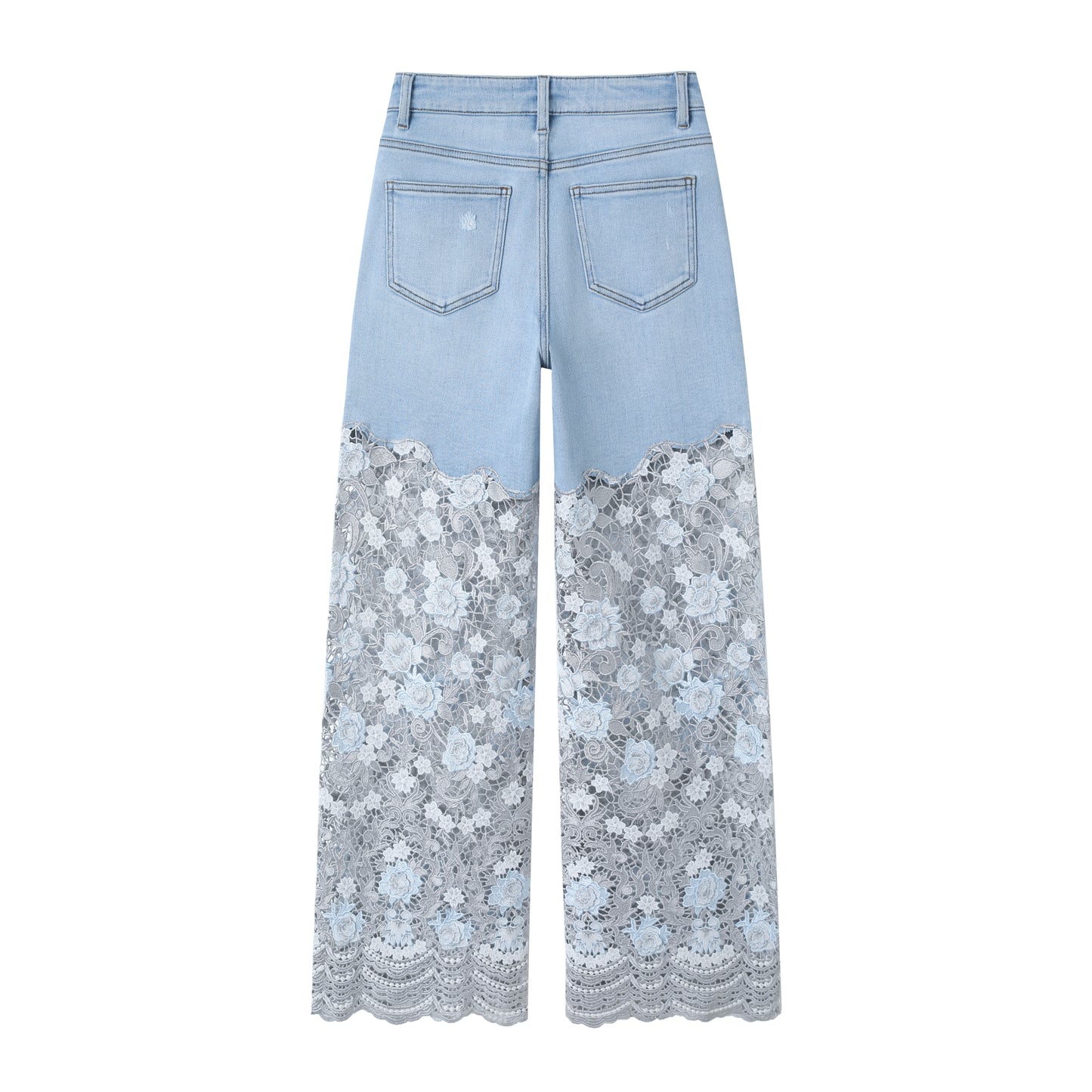 HIGH RISE WIDE LEG DENIM JEANS WITH LACE BYW8264-2 (BYMG003-2) LIGHT BLUE