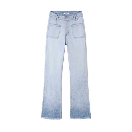 HIGH RISE LASER PRINTING FLARE LEG DENIM JEANS BYF1196 (BYMG006) LIGHT BLUE