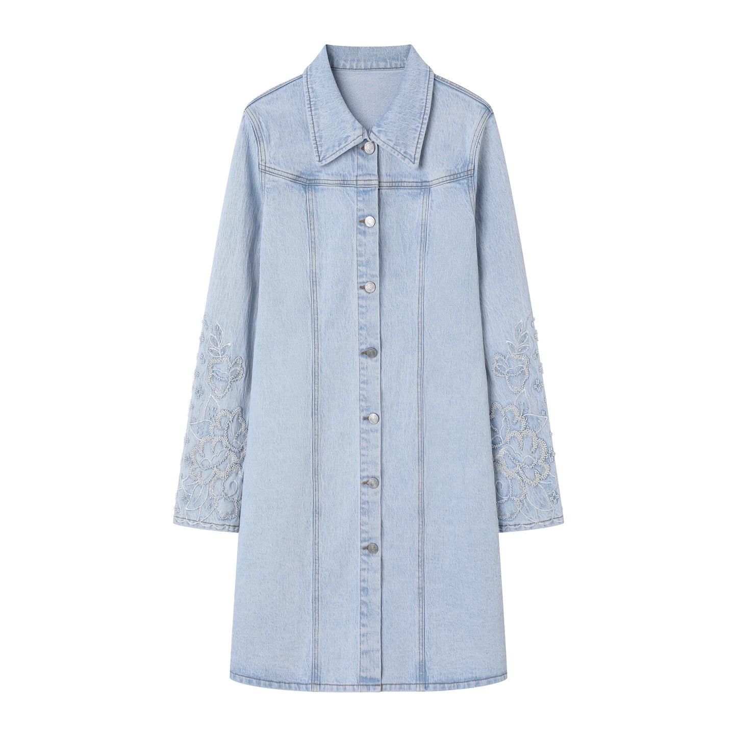 EMBROIDERED DENIM DRESS BYK7074 (BYMG018-1) LIGHT BLUE