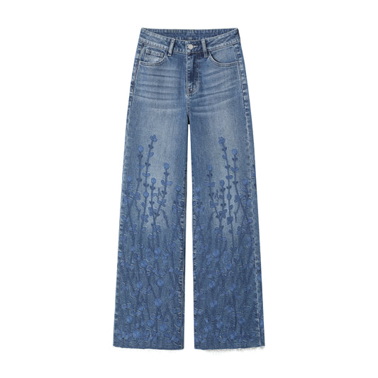 HIGH RISE EMBROIDERED DENIM JEANS BYW8257 (BYAG001) MEDIUM BLUE