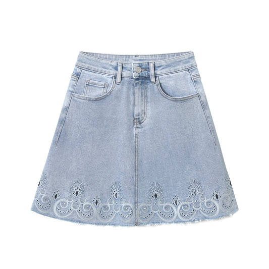 EMBROIDERED DENIM SKIRTS BYK7071 (BYQW016) LIGHT BLUE