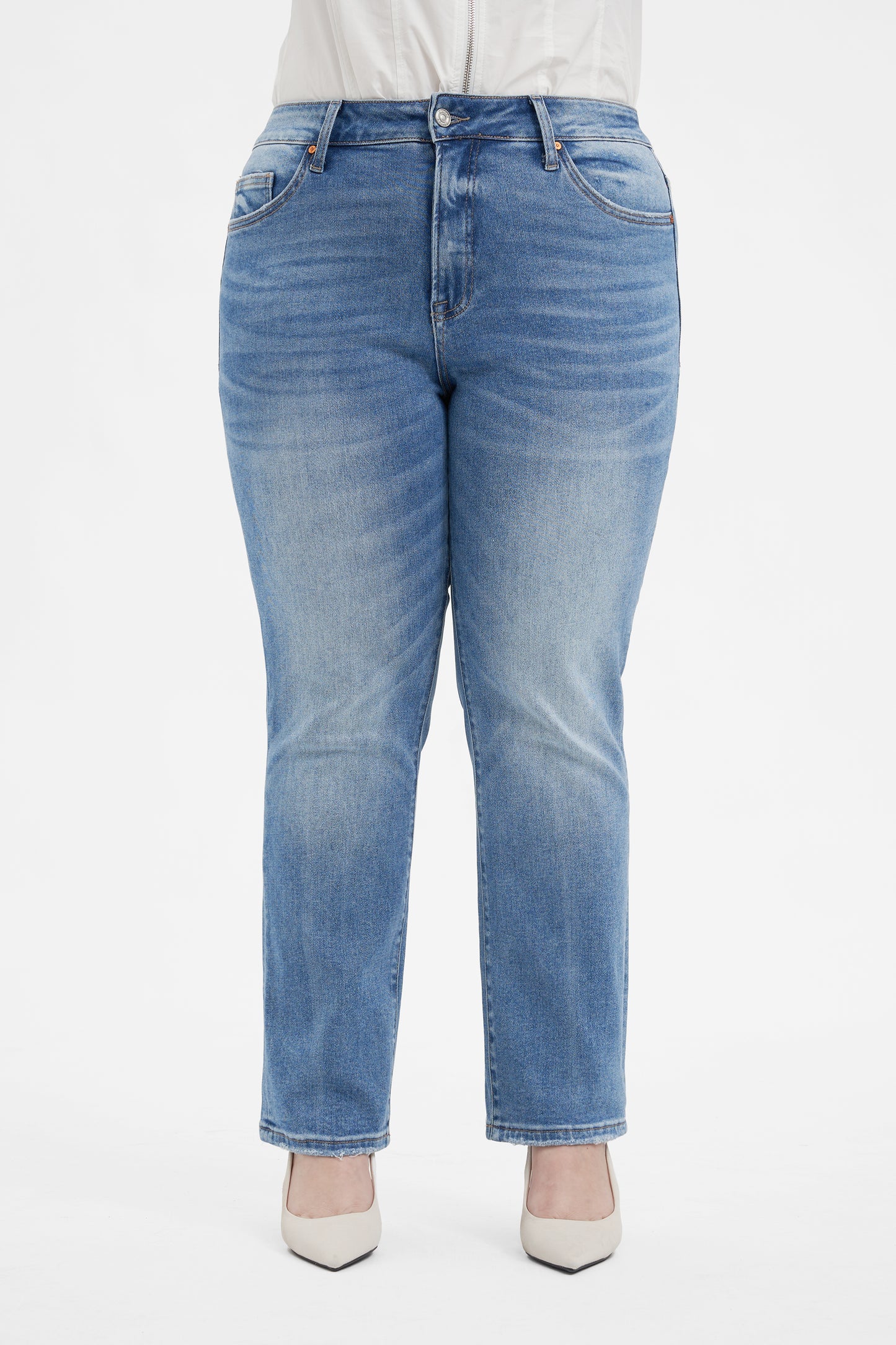 HIGH RISE SLIM STRAIGHT JEANS BYT5170-P (BYHE074) FAIRY BLUE PLUS SIZE