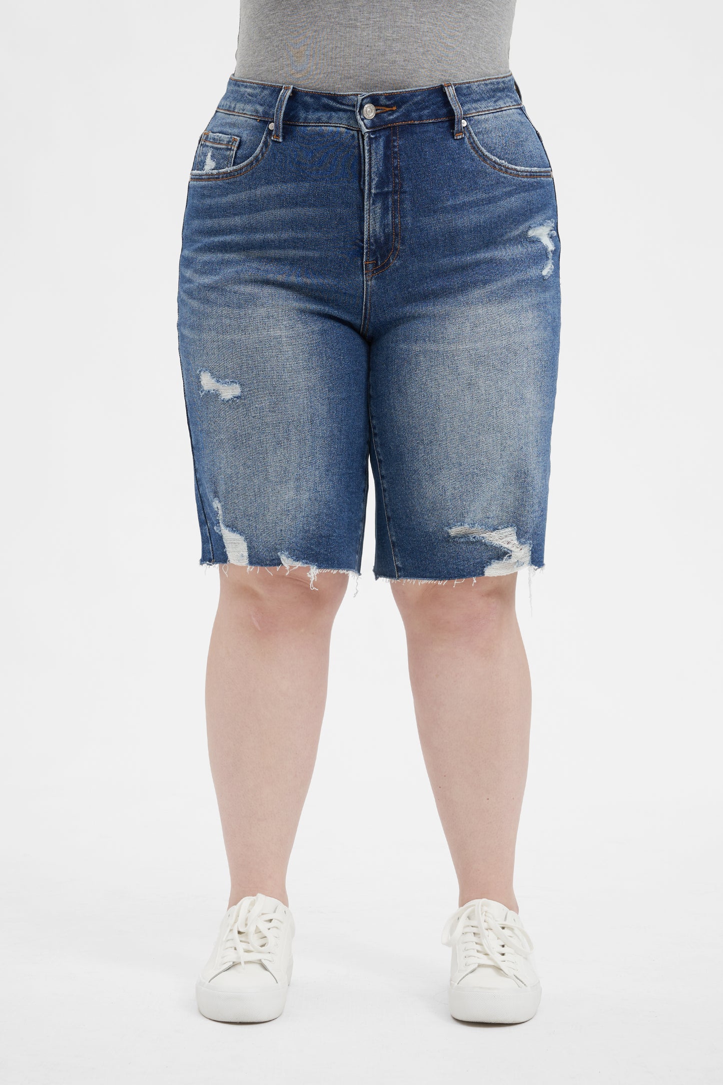 SUPER HIGH RISE DENIM BERMUDA SHORTS BYH6017-P MEDIUM BLUE PLUS SIZE