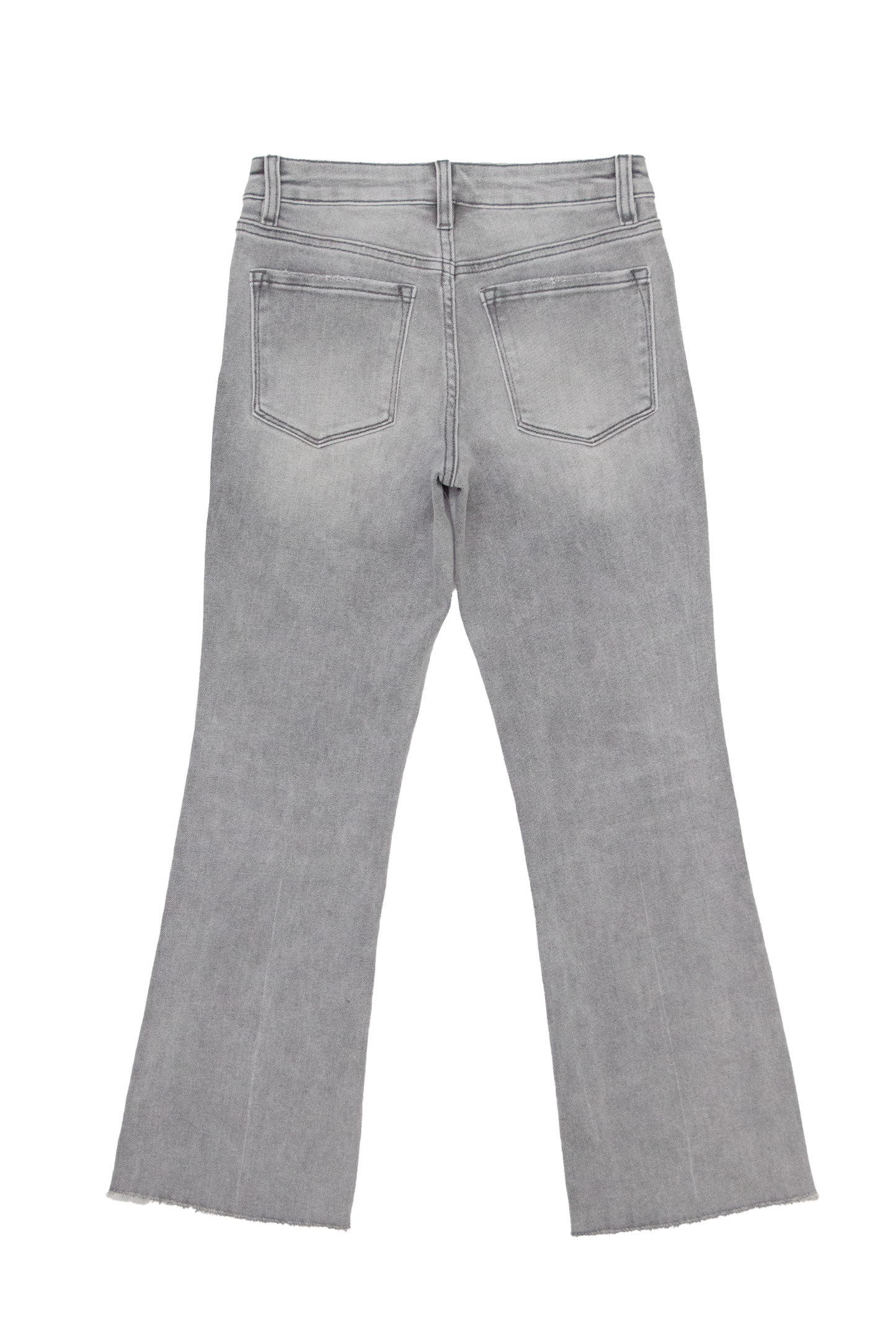 MID-RISE CROPPED BOOTCUT DENIM JEANS WITH STEPPED FRAYED HEM BYF1178 (BYT5154) GRAY