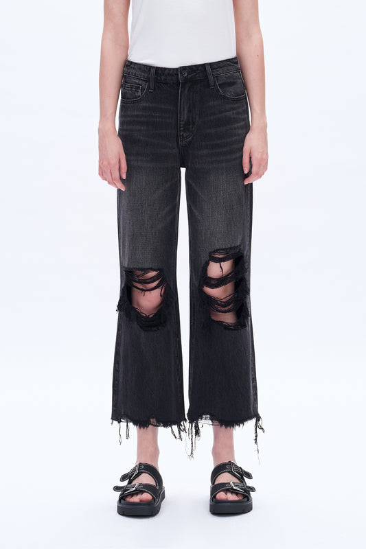 HIGH RISE 90'S VINTAGE CROP FLARE JEANS BYF1107 NIGHT SPIRIT