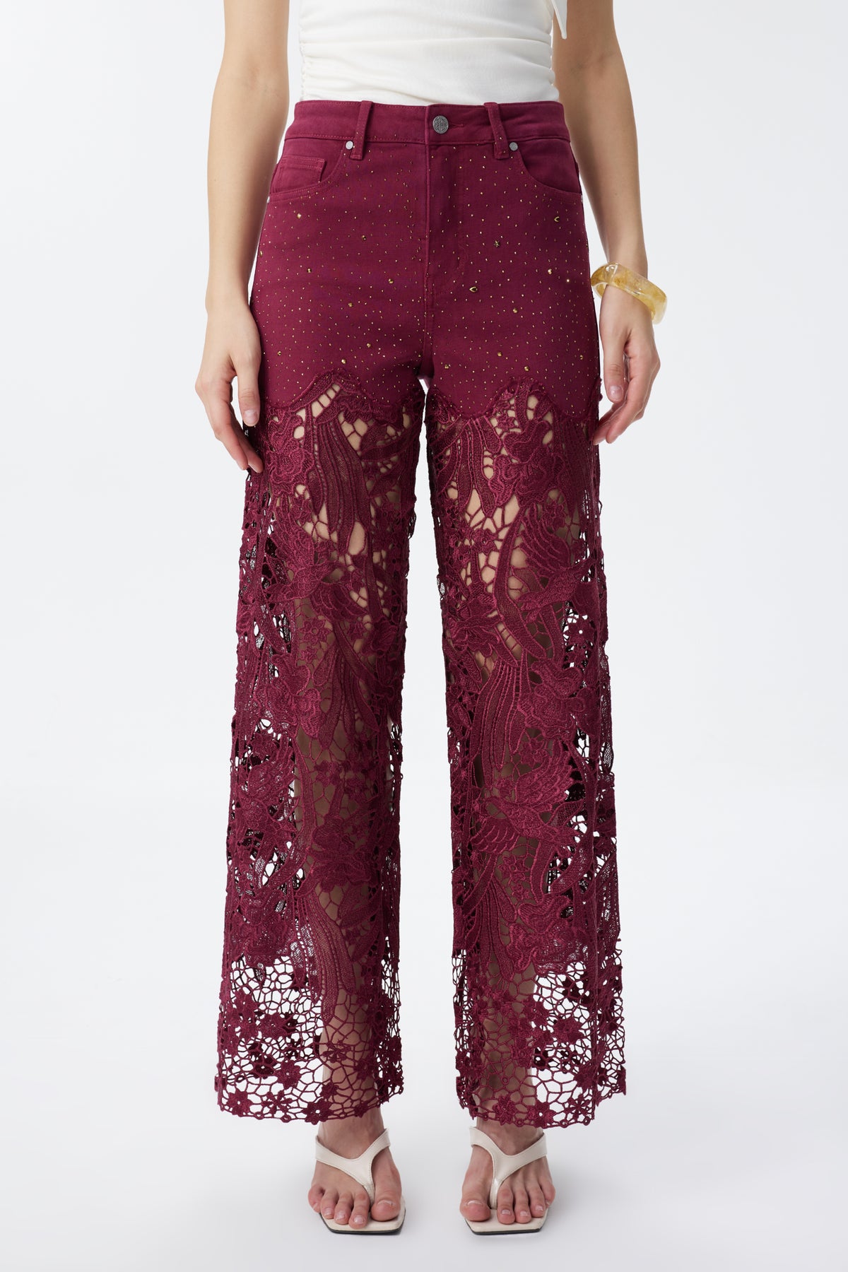 HIGH RISE LACE PANTS WITH RHINESTONE
