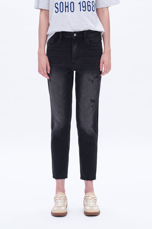 HIGH RISE STRAIGHT CROP JEANS BYM3013 BLACK ROCK