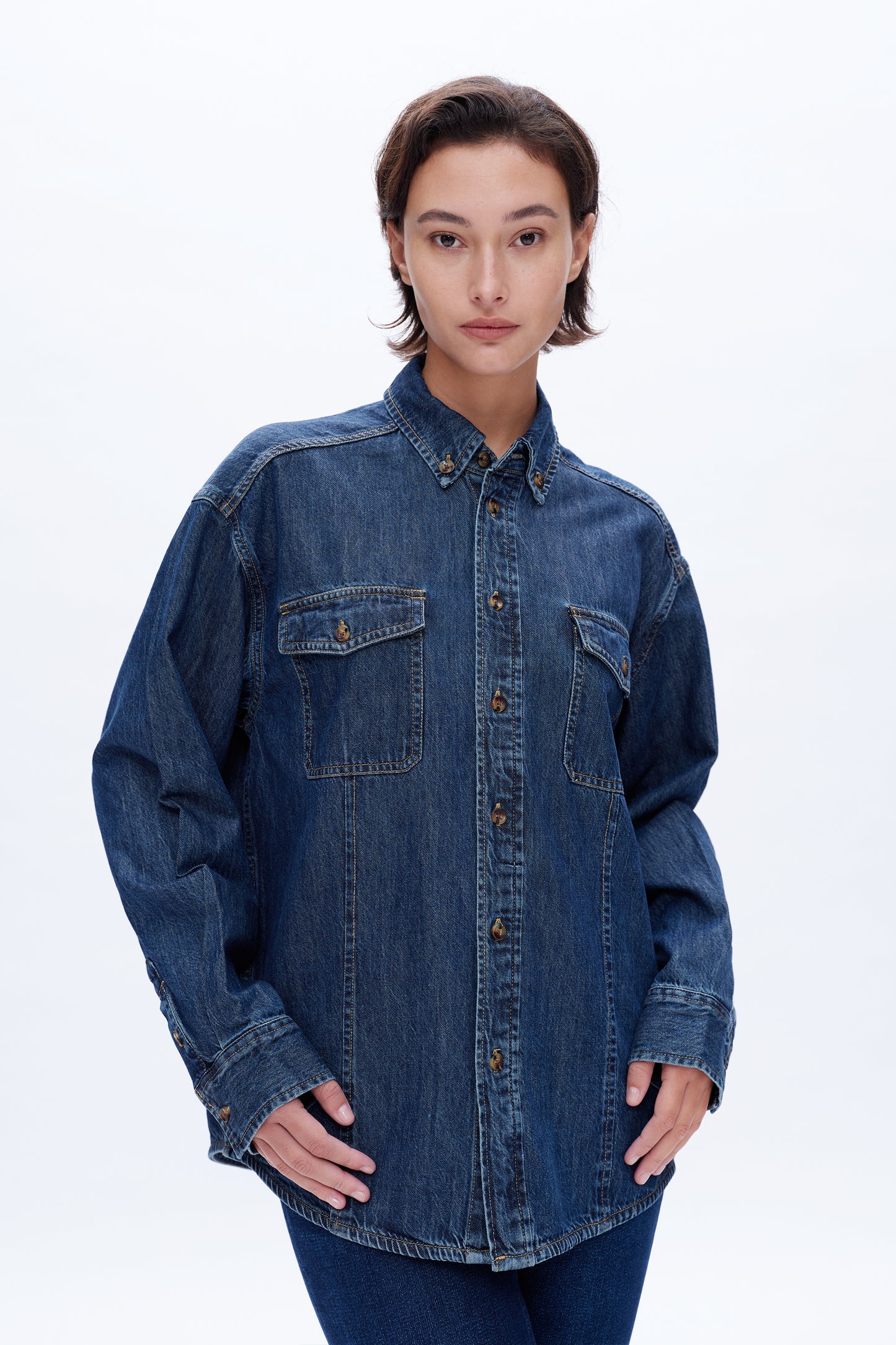 OVERSIZED DENIM SHIRT BYJ9047 DARK BLUE