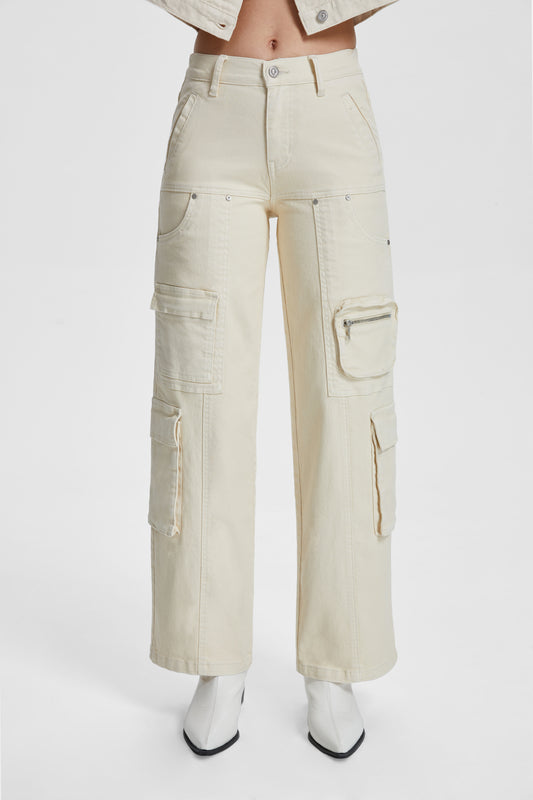 CARRY MID RISE WIDE LEG CARGO PANTS BYW8147 (BYMJ020) OFF WHITE