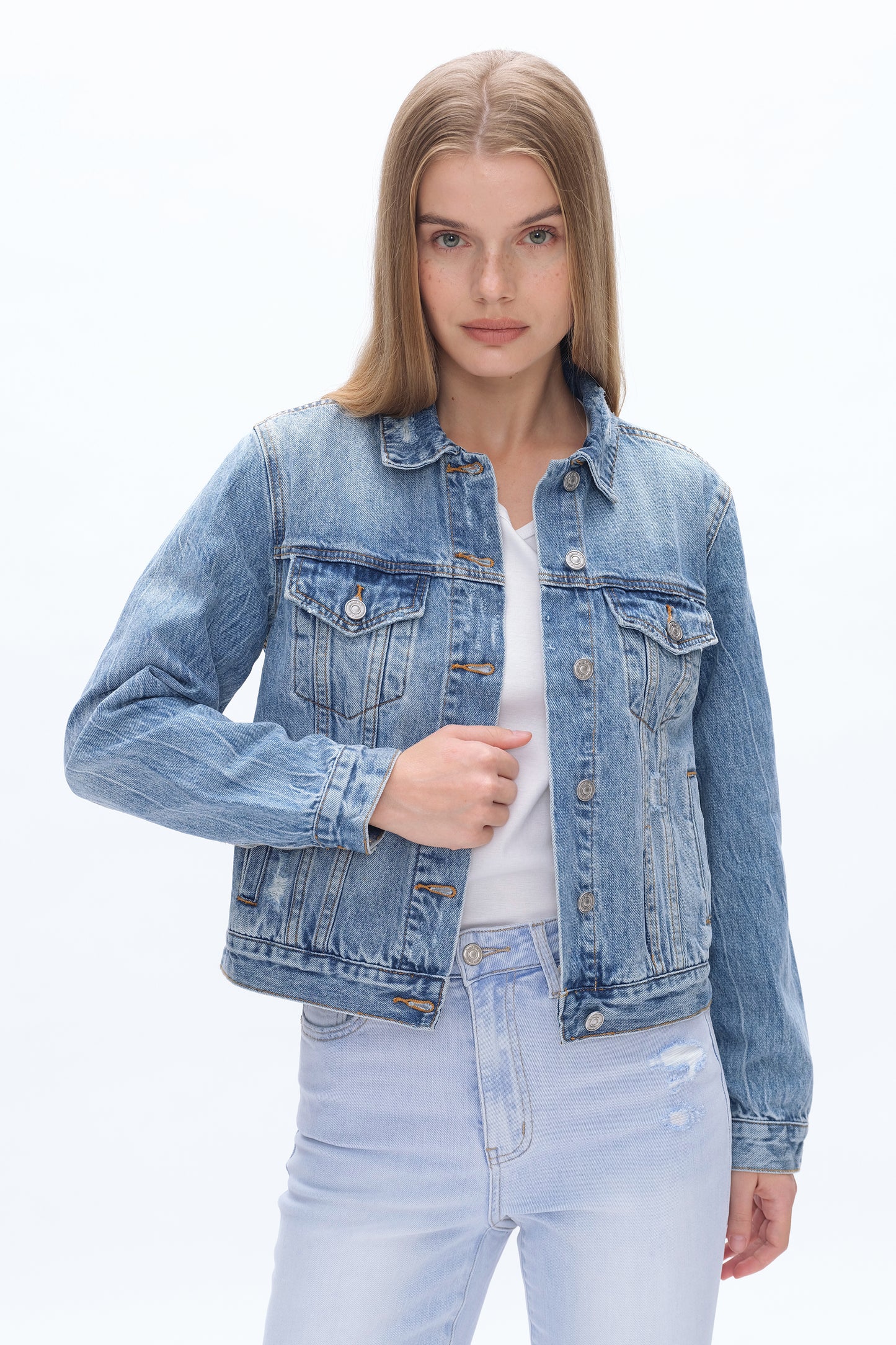 DISTRESSED DENIM JACKET BYJ9026 MERCY BLUE