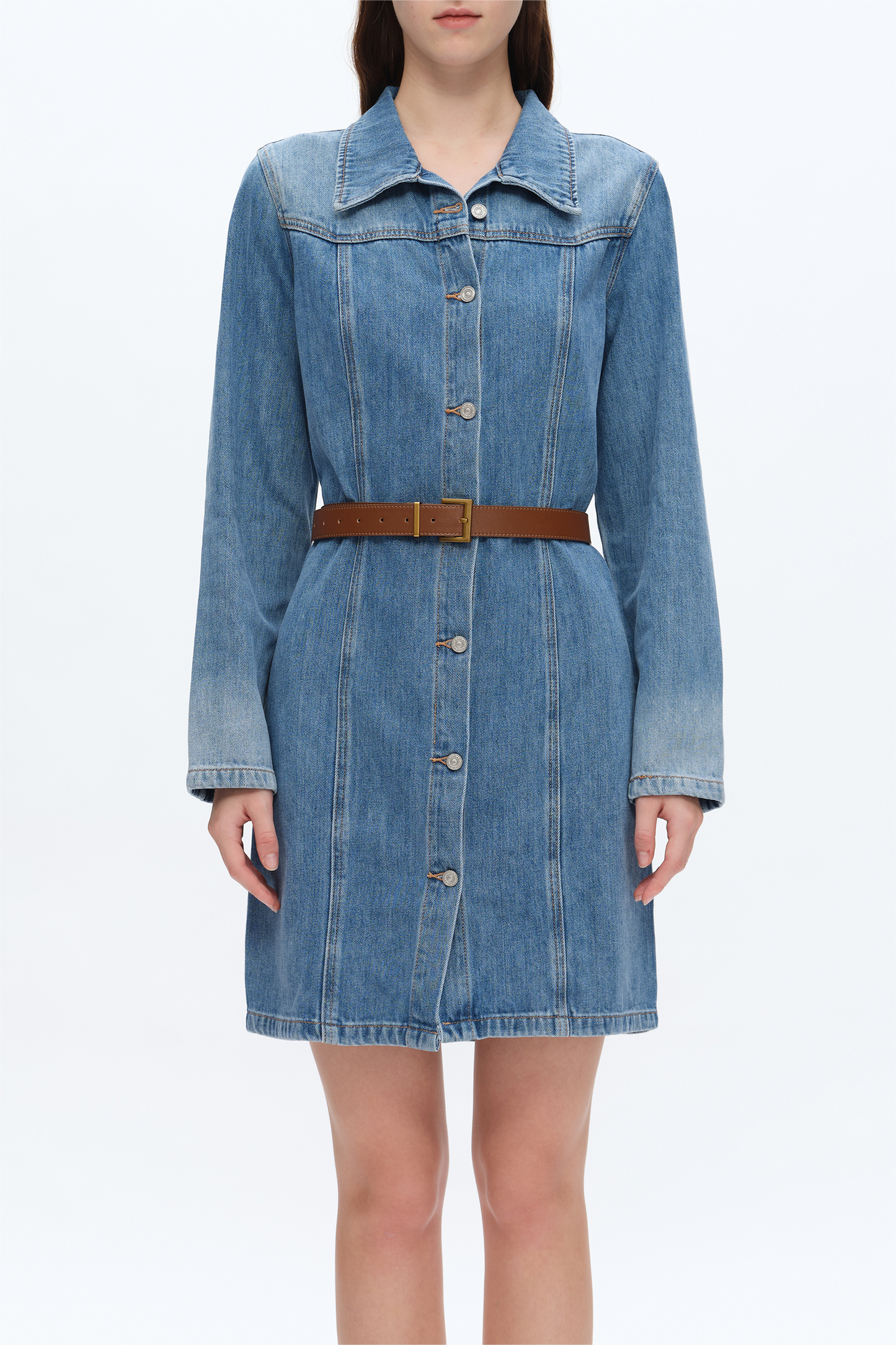 DENIM MINI DRESS WITH LONG SLEEVES BYJ9017 MIDNIGHT THUNDER